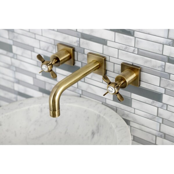 KS6123BEX Two-Handle Wall Mount Bathroom Faucet, Antique Brass